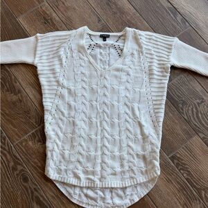 Express White Cable Knit Women's Sweater tunic length 3/4 sleeve